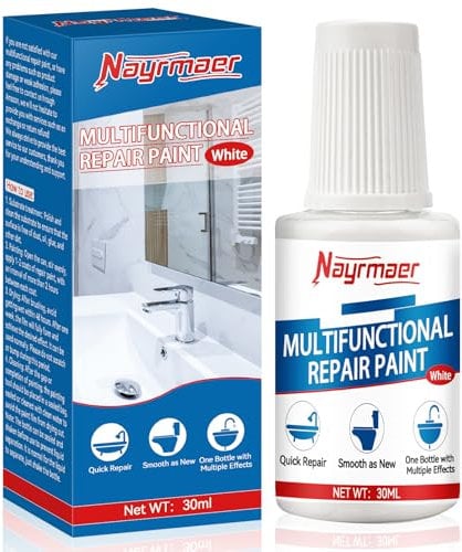 Nayrmaer Emaille Reparatur Lack, Badewannenlack, 30ml Fliesenlack Badezimmer Weiß, Multifunktionaler Reparaturlack, Geeignet für Badewannen, Duschen, Waschbecken, Kleine Defekte und Kratzer