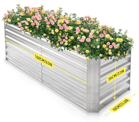 Jardineer Raised Beds for Garden with Galvanised Steel- 160x60x56cm Durable Metal Planter for Vegetables, Herbs & Flowers Outdoor (Easy Assembly, Heavy Duty)