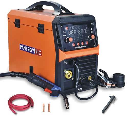 Saldatore MIG, saldatrice sinergica MIG da 200 A, 4 in 1, MIG/Flux Core MIG/Stick/Lift TIG, doppia tensione 110 V/220 V, con inverter IGBT e display LCD (MIG/MMA-200PRO)