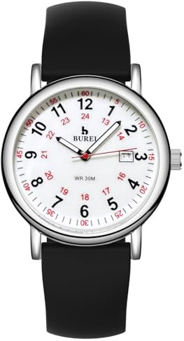 BUREI Damen-/Herrenuhr für Krankenschwestern, Mediziner, Studenten, Frauen und Männer, wasserdicht, 12/24-Stunden-Militärzeit, leuchtendes, gut lesbares Zifferblatt, Silikonarmband.