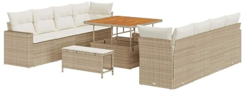 vidaXL Garten-Sofa-Set 11 pcs Beige Poly-Rattan, Garten und Terrasse, Moderne Outdoor-Sitzmöbel, Robustes Loungeset und modulares Sofa für Entspannung