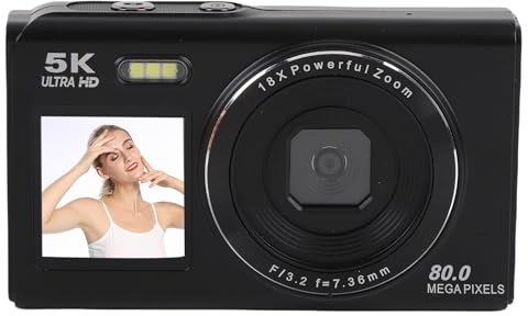 CCYLEZ 5K WLAN Digitalkamera, 80MP 18X Zoom, Duales Display, AF Auto Fokus, LED Fülllicht, Vlogging Kamera Für Fotografie Und Videoaufnahmen