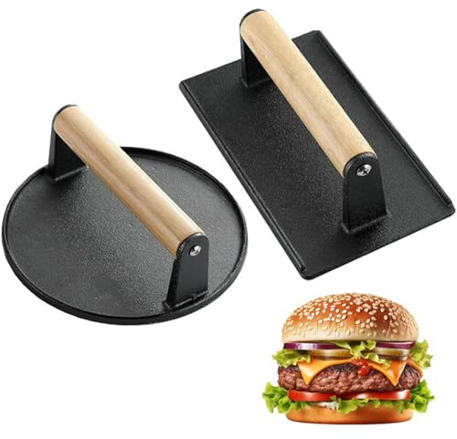 Yeqqzq 2 PCS Smash Burger Press Kit, Cast Iron Burger Presses, Stuffed Burger Mold, Non Stick Smash Burger Press Set for Grill and Griddle Cooking