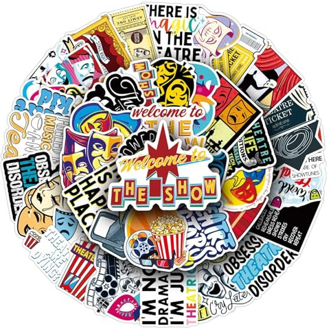 Theatre Stickers Drama Musical Acting Stage Performance Vinyl Decals | 50 Drama Musical Designs, Self Adhesive Stage Performance Decals For Journal Planner Laptop Water Bottle Skateboard