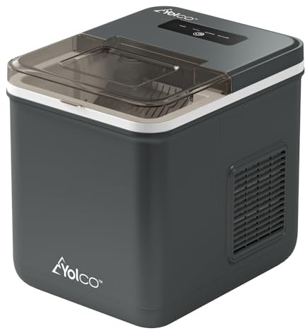Yolco Eiswürfelmaschine 12V/24V, mobiler Ice Maker für Camping | 9 Eiswürfel in ca. 9 Min, 10 kg/24h, 12V/24V & 230V, 85W, 45dB, 1,3L Tank, LED, für Boot & Wohnmobil, Farbe: Carbon