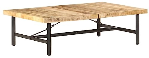Qnhdfrt Large Mango Wood Coffee Table 142x90x42 cm, Natural Finish with Powder-Coated Iron Legs, Sturdy Low Center Table for Living Room, Lounge, Tea Occasion