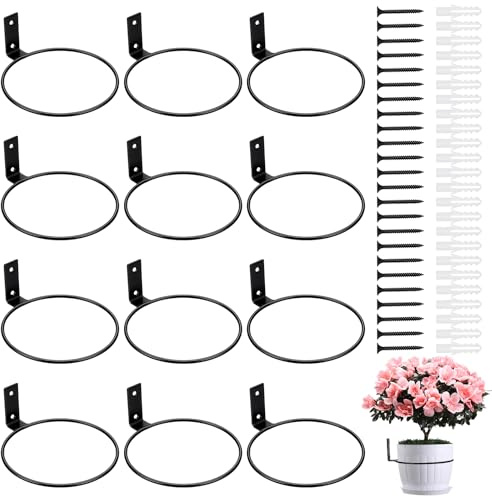 INTERWARM 12 Pcs 16cm Flower Pot Holder Ring,Metal Planter Hanger,Indoor Outdoor Black Hanging Plant Holder with Screws for Home, Garden, Indoor Outdoor Pots