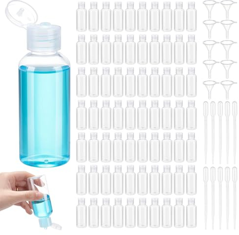 INTERWARM 150 Pcs 60ml Travel Bottles, Clear Plastic Empty Bottles with Flip Cap Plastic Bottle with Lids for Toiletries Lotions Shampoo Creams Dispensing with 20 Funnels and 20 Dropper(Clear)