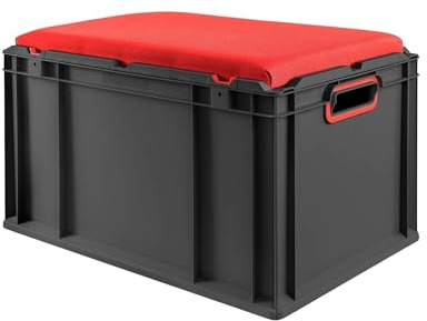 PROREGAL Eurobox NextGen Seat Box Rot | HxBxT 36,5x40x60cm | 65 Liter | Griffe offen | Schwarz | Eurobehälter, Sitzbox, Transportbox, Transportbehälter, Stapelbehälter