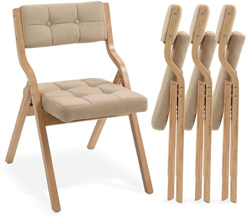 Villeston Klappstuhl mit Polster, 4er Pack, Khaki | Tragbarer und Bereits montierter Klapp-Essstuhl für Gäste, Küche, Büro, Hochzeit und Party
