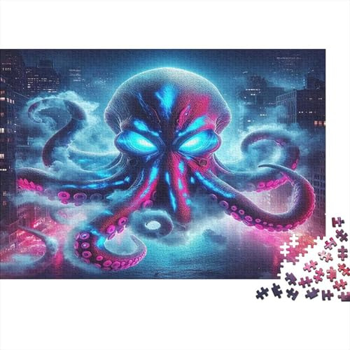 Krake Puzzle 1000 Teile aus ökologischem Material, Leuchtende Riesenkrake, Bunt & Dekorativ, Bildend für Erwachsene, Lernspiele, 52x38cm