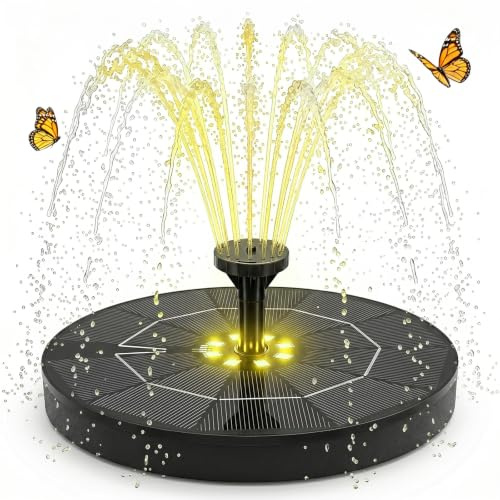 Bzavor LED Solar Springbrunnen für Außen, Warmweiße Solar Teichpumpe mit 2000 mAh Akku, Solar Wasserpumpe mit 7 Effekte,Solar schwimmender Fontäne Pumpe für Gartenteich Oder Vogel-Bad Fisch-Behälter