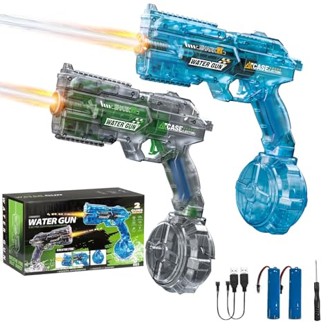 2 Pack Electric Water Gun with LED Lights, Automatic Water Gun with Multifunctional Lighting Effects, Water Gun Electric for Kids Outdoor Beach Pool Party (Black & Blue)