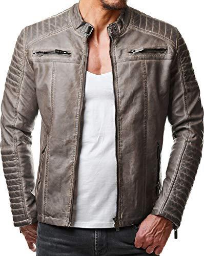 Redbridge Giacca da Uomo in Finta Pelle Similpelle Giubbino Stile Biker Trapuntato Grigio XL