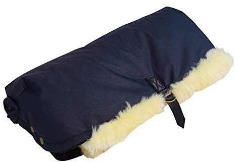 Naturasan Lammfell Handwärmer, warmer Kinderwagen Muff mit echt Lammfell Innenfutter, Muff, Kiwa, Buggy, Jogger, Radanhänger, warme Hände ohne Handschuhe, HW-02 (Navy)