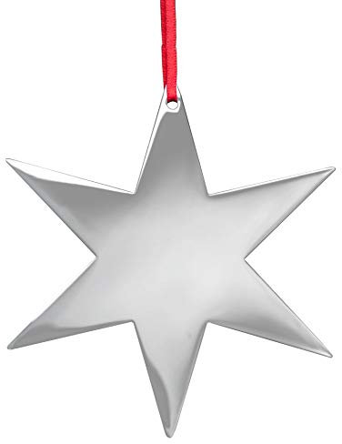 Weihnachtsstern Chrom/Silber mit 6 Zacken und Satinband, 11,7 x 10,2 cm, Weihnachten Deko-Stern Garten, Fensterdeko, Christbaumschmuck, Deko, Weihnachstbaum Dekoration - PHOS Design