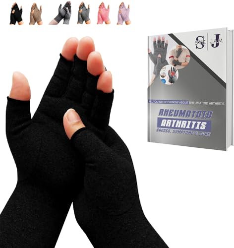 SyeJam Arthritis Gloves Fingerless- Rheumatoid Arthritis Compression Gloves for Pain Relief - Black (S) 1 Pair