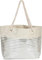 styleBREAKER Damen XXL Strandtasche mit Reißverschluss und Metallic Glitzer Streifen | große Badetasche für Familie oder Shopping | 58 x 38 x 20 cm, Farbe:Beige-Silber