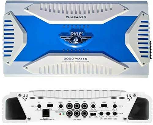 1 amplificatore marino 6 canali compatibile con PYLE PLMRA620 2000 watt max 4x175 + 1x400 watt rms stabile 2 ohm barca bass boost 0 +/- 18 db, 1 pezzo