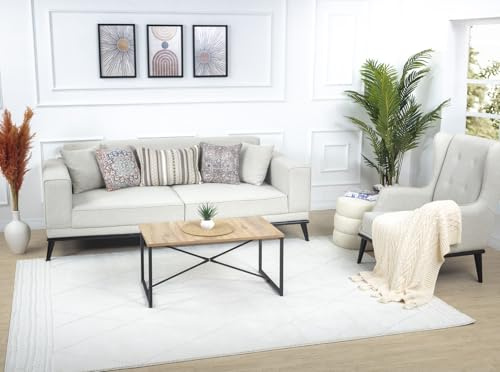 Livabliss Linkka Wohnzimmer Boho, großer Schlafzimmer 160x213 cm für Esszimmer mit geometrischem Muster, Skandinavischer Wohnzimmer modern in Creme