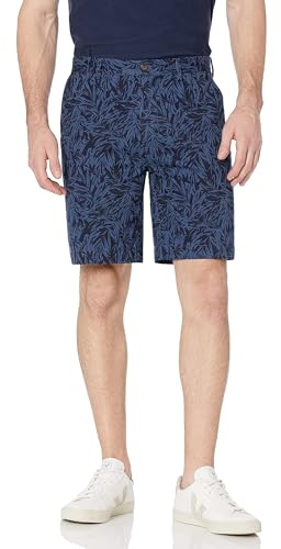 Amazon Essentials Herren Kurze Hosen Chino Shorts 100% Baumwolle, Indigo Palmwedelaufdruck, 33W