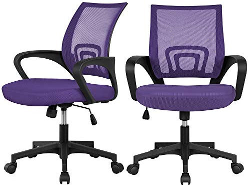 Yaheetech Set 2 Sedie da Scrivania Ufficio in Rete a Rotelle Girevole Ergonomica Direzionale Inclinabile Altezza Regolabile con Braccioli Viola