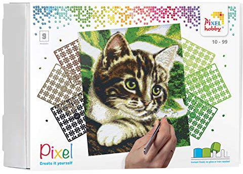Pixel P090048 Mosaik Geschenkverpackung Katze, Pixelbild ca. 30,5 x 38,1 cm groß, kinderleichtes Stecksystem, ohne Bügeln und Kleben, Steinchen aus Biokunststoff, ideal für Kinder