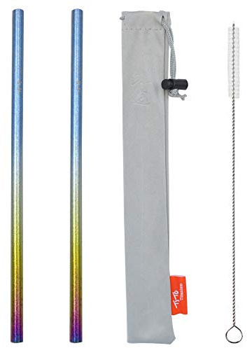 TiTo Titanium Metal Straw Reusable Colorful Ultralight Drinking Straws with Cleaning Brush and Bag for Smoothie, Milkshake, Cocktail and Hot Drinks