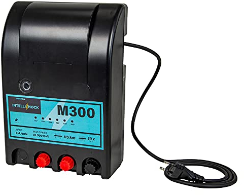 Intellishock M300 Électrificateur de clôture électrique 230V puissante 4,4 J, idéale pour les filets à moutons de 10x 50m, affichage de la tension à 6 niveaux, pour une longueur de clôture de 20km