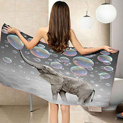 OBEZZX Strandtücher Tragbar Sand Proof Ultraleicht und Schnelltrocknend Mikrofaser Handtuch 100x200 cm Bunte Blasen mit Elefanten Ideal als Strandtuch Reisetuch Saunatuch Badetuch Picknick