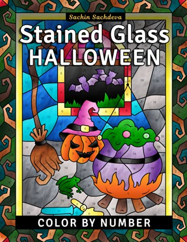 Stained Glass Halloween: Color by Number Coloring Book for Adults (Stained Glass Coloring Book for Adults)