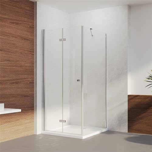Eckeinstieg Duschkabine Duschabtrennung Pendeltür Duschwand mit Seitenwand 80 x 80 x 185cm | Falttür 80cm + Seitenwand 80cm aus 6mm Sicherheitsglas Glas für Badezimmer