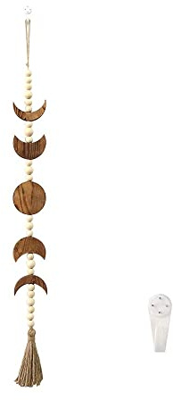 Wandteppich Deko, Mond Phase Girlande Wanddeko Boho, Kindergeburtstag Deko Handgefertigte Woven Wandbehang Ornamente Hängedeko, Wanddekoration Mit Holzperlen Für Schlafzimmer Kinderzimmer (Stil B)