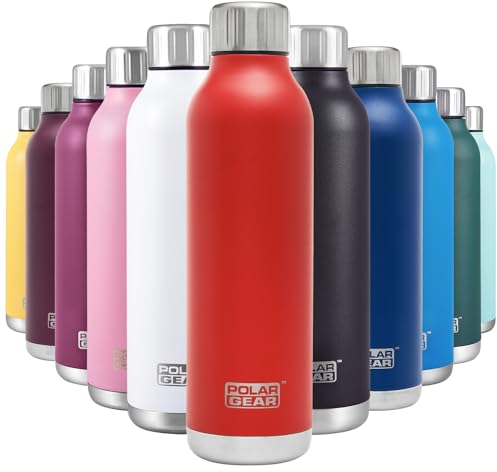 Polar Gear Stainless Steel Water Bottle - 500ml Vacuum Insulated Metal Water Bottle, Double Wall, Leakproof Drinks Bottle - 12H Hot, 24H Cold - Perfect for Work, Travel, Sports, Gym - Red
