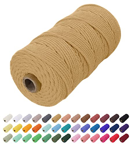 Uiopa Makramee Garn 2mm x 200m, Baumwollkordel Farbig Baumwollgarn Geflochten Baumwollseil, Natürliche Baumwollschnur für Wandbehang, Vorhang, Traumfänger, Hängepflanze, Deko (Kaffee)