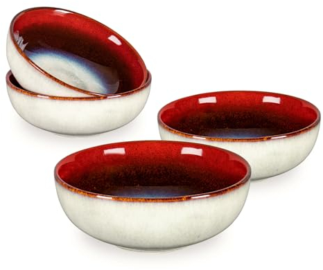 Henten Home Assiette Creuse en Porcelaine 4 pièces, Bol Poke Bowl/Bol à Soupe - 16cm, 700ml, Bols à Céréales Fait à la Main, Services de Table Style Rétro