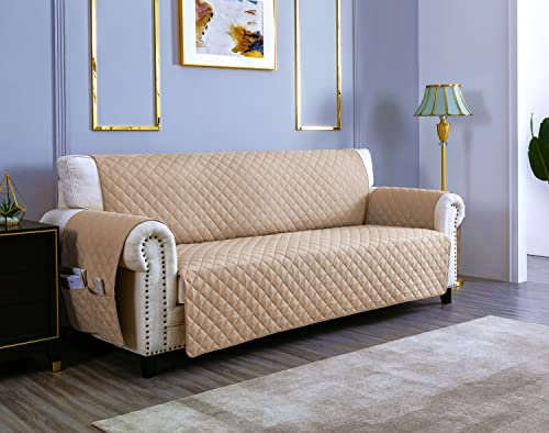 sevi's Sofa überzug 2 Sitzer - Sofabezug Wasserdicht Kratzfest - Couch Überzug Reversibel Fleckenresistent - Sofa Cover für Katzen und Hunden - Khaki