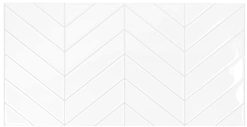 Smart Tiles Klebefliesen Küche und Bad – Chevron Weiß, Fliesenaufkleber 3D, Küchenrückwand Selbstklebend, Wandpaneele, 5 Fliesen (57,35x29,41 cm), Einfach zu Montieren, Wasserfest, Made in Kanada