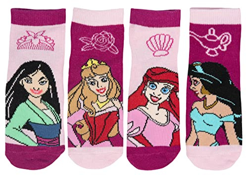 Disney Princess Socken für Mädchen Kinder Kindersocken Sneaker Mehrfarbig Bunt (4er Pack)