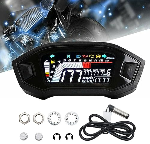 Geloo 12000 RPM Universal Motocicleta Velocímetro Tacómetro LCD Digital Retroiluminación Motocicleta LCD Digital Velocímetro Cuentakilómetros 0-199km/h Para 1,2,4 Cilindros