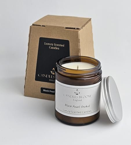 Black Pearl Orchid 180ml Amber Jar Scented Candle - 35 Hour Burn Time - Eco & Vegan Friendly