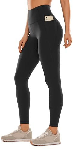 CRZ YOGA Butterluxe Damen High Waist Sport Leggings Blickdicht Soft Yoga Hosen Gym Workout Leggins mit Taschen - 71cm Schwarz 38