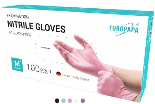 EUROPAPA® - 100 Guanti Monouso In Nitrile, Senza Lattice, Non Sterili (S, Rosa)