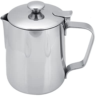 milchkännchen mit Deckel,milchkännchen Edelstahl mit Deckel,Aufschäumkrug,Edelstahl Kaffeetasse Becher Milchaufschäumkrug Krug Kaffee Milchaufschäumer Tasse mit Deckel für Latte Kaffee Art.-Nr (350ml