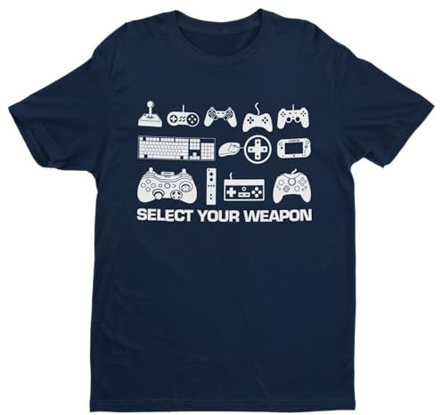 Galaxy Tees Mens Select Your Weapon Retro Gaming Controllers T Shirt Gaming Classic Gift Idea Top Short Sleeved Midnight Navy Blue 2XL