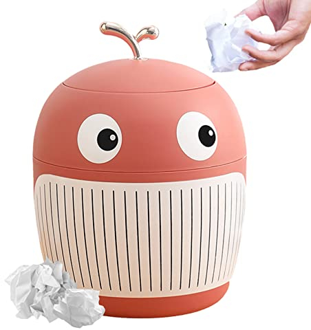 Jauhmui Niedlicher Mini-Desktop-Papierkorb mit Deckel,Plastik-Wale-Abfallkorb,Klein Tischabfalleimer,Büro Tischmülleimer,Kompaktes Design Mini Kosmetikeimer,für Küchen-Badezimmer-Schreibtisch (Rosa)