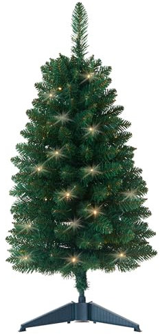 HomeKaren Albero di Natale artificiale pre-illuminato, 90 cm, alimentato a batteria, da scrivania, con 50 LED e 160 rami, mini decorazione per interni ed esterni