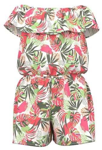 NAME IT Mädchen Nkfvinaya Ss Playsuit Fffff Noos, Bright White/Print:Tropical, 116