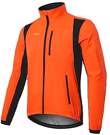 BERGRISAR Winter Thermal Cycling Jacket Mens Bike Bicycle Jacket Waterproof Windproof Fleece Windbreaker with 6 Pockets Orange L