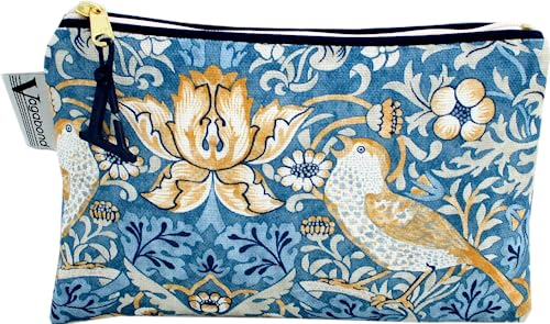 William Morris Strawberry Theif Kosmetiktasche, blau, 18cm x 12.5cm x 1.5cm, Weiche Tasche mit Reißverschluss